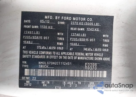 2012 Ford Transit Connect Xlt z USA, uszkodzony, nr VIN NM0LS7DN2CT112451